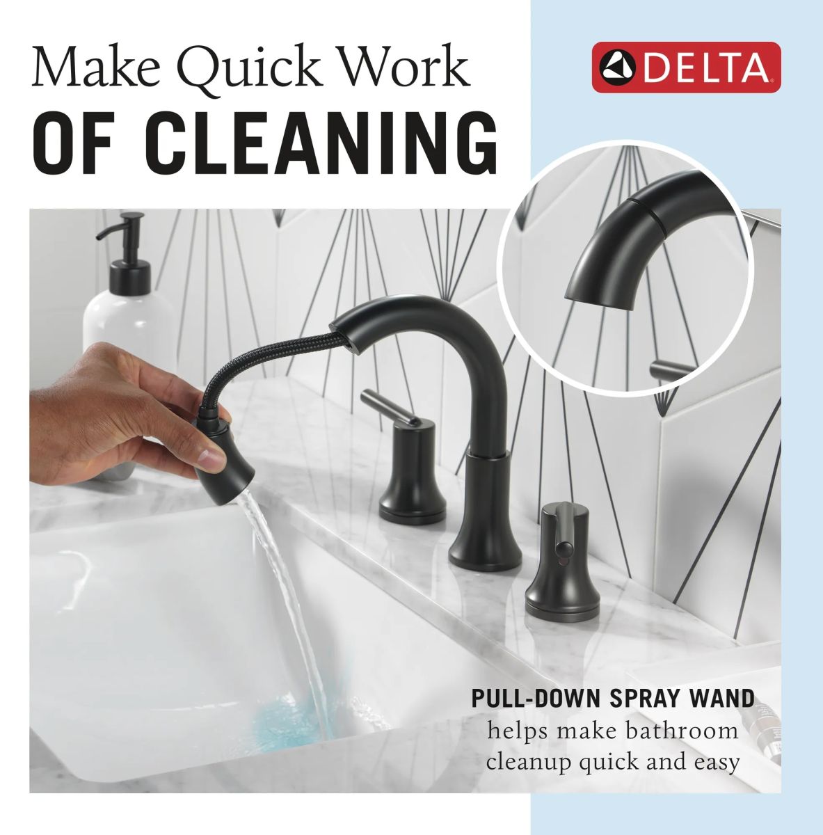 DELTA Trinsic Two Handle Widespread Pull Down Bathroom Faucet — Matte Black