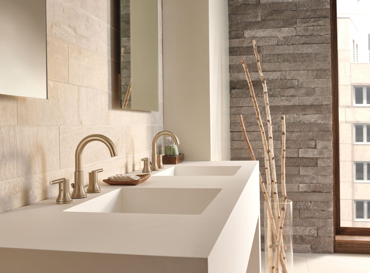DELTA Trinsic Two Handle Widespread Bathroom Faucet — Champagne Bronze