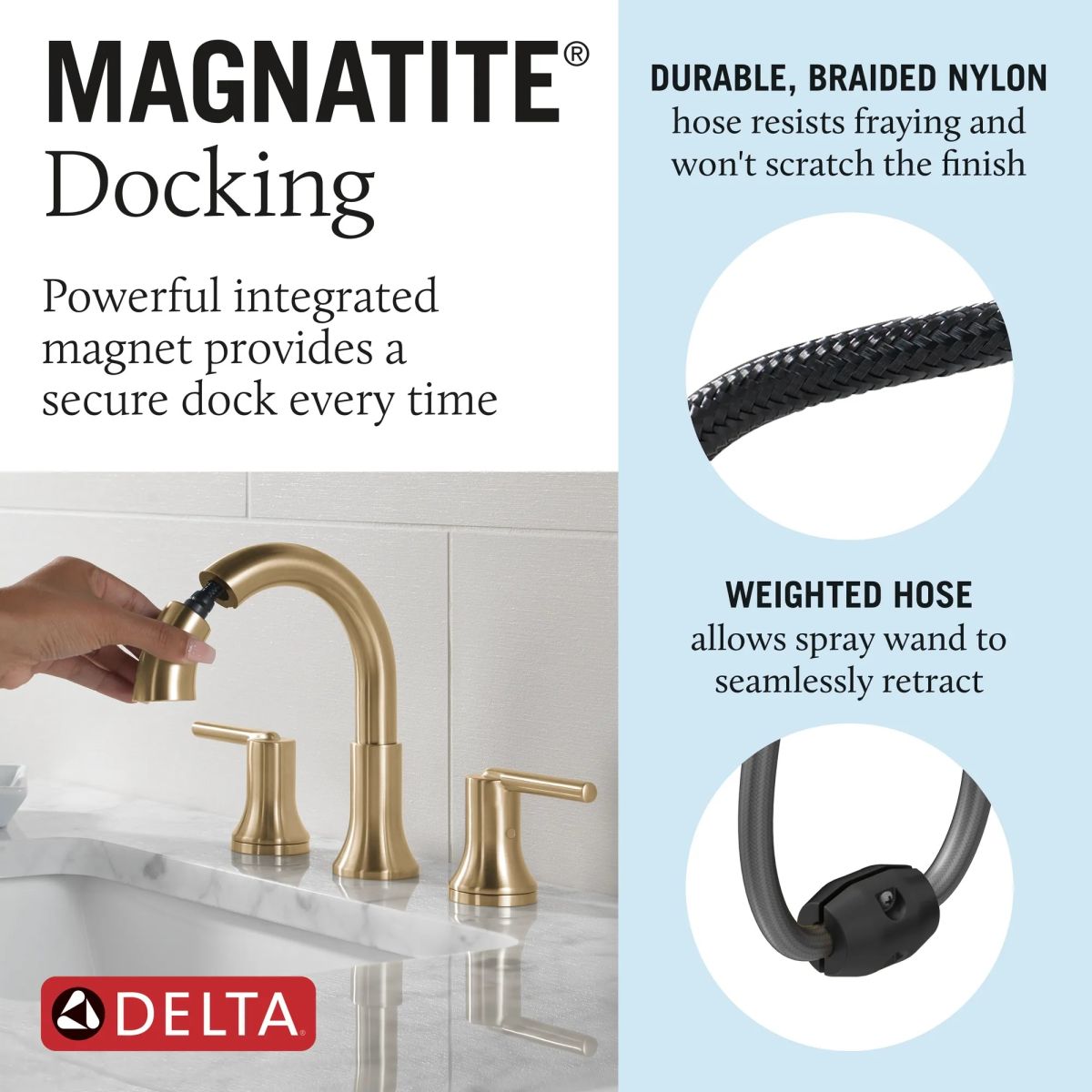 DELTA Trinsic Two Handle Widespread Pull Down Bathroom Faucet — Champagne Bronze