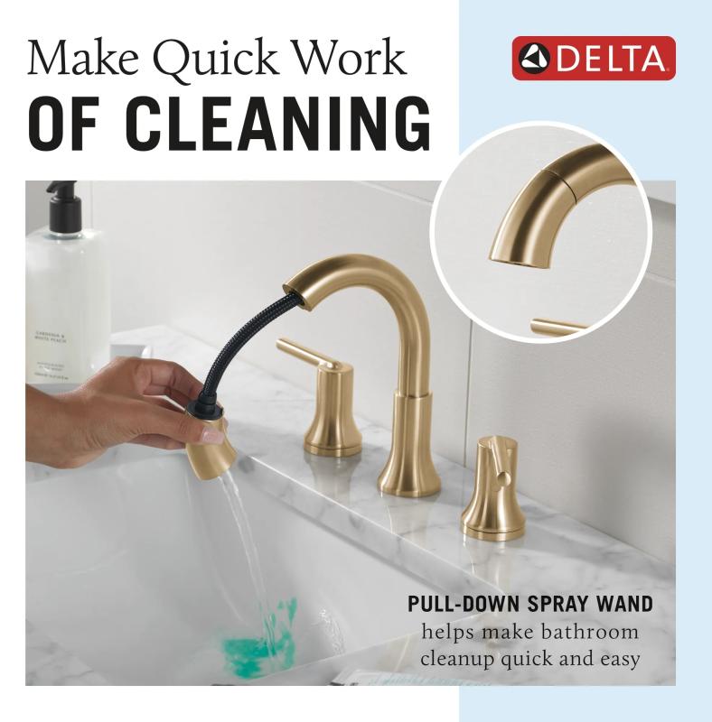 DELTA Trinsic Two Handle Widespread Pull Down Bathroom Faucet — Champagne Bronze