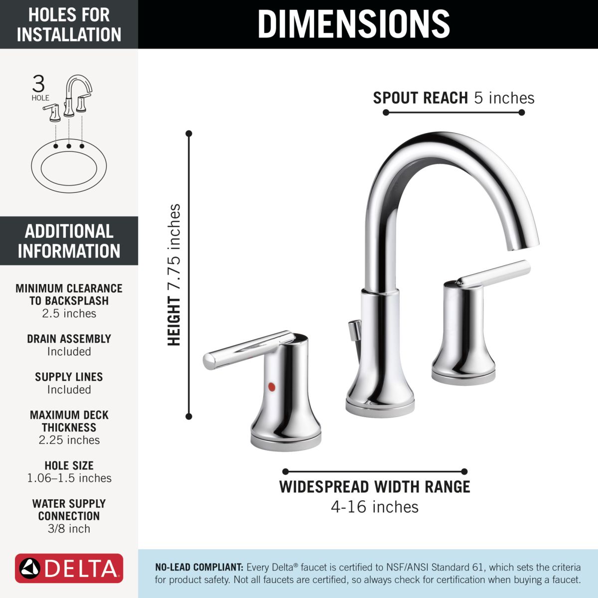 DELTA Trinsic Two Handle Widespread Bathroom Faucet — Chrome