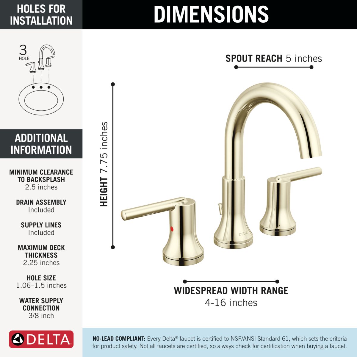 DELTA Trinsic Two Handle Widespread Bathroom Faucet — Polished Nickel