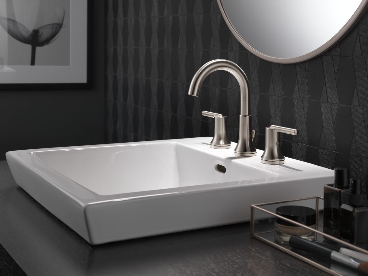 DELTA Trinsic Two Handle Widespread Bathroom Faucet — Stainless