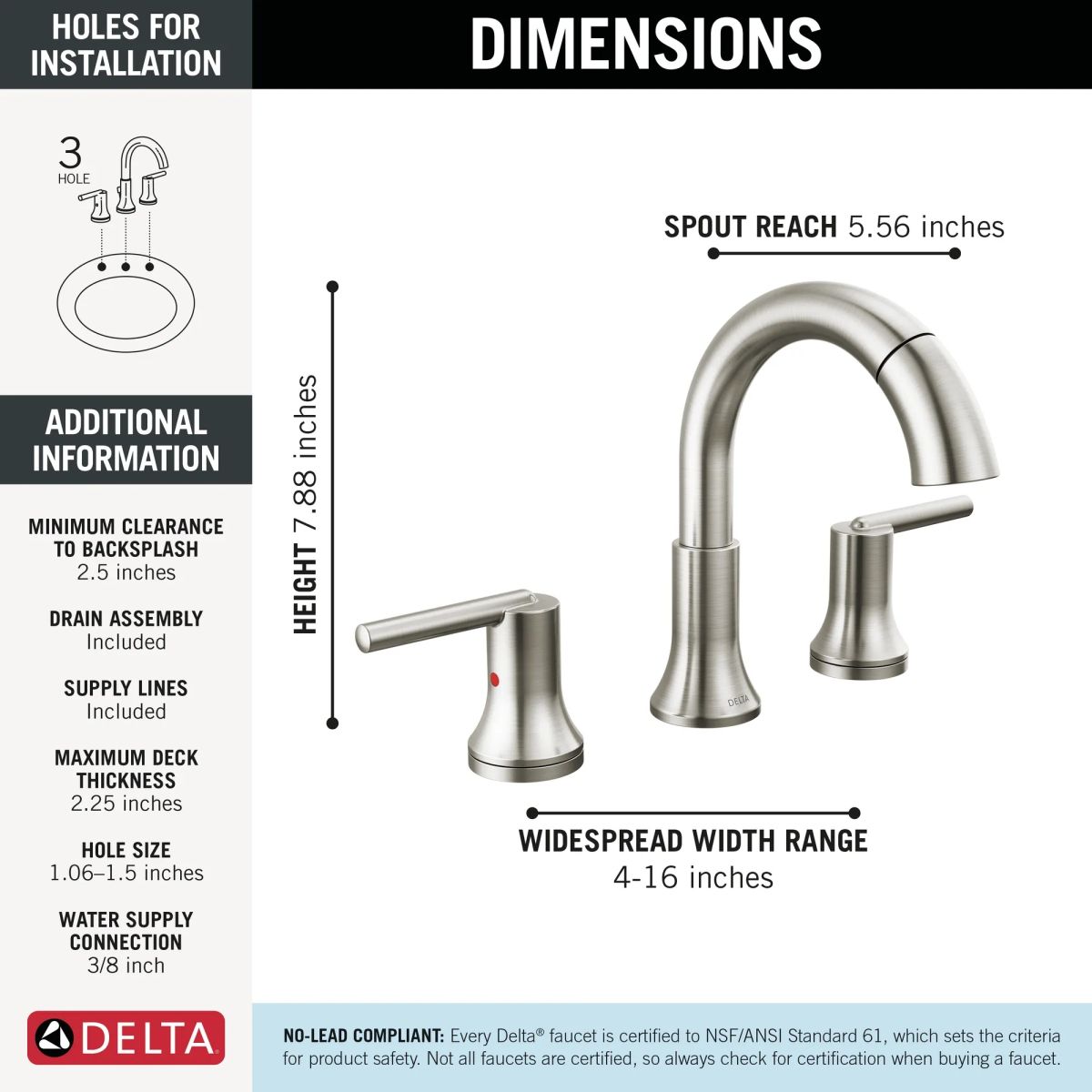 DELTA Trinsic Two Handle Widespread Pull Down Bathroom Faucet — Stainless