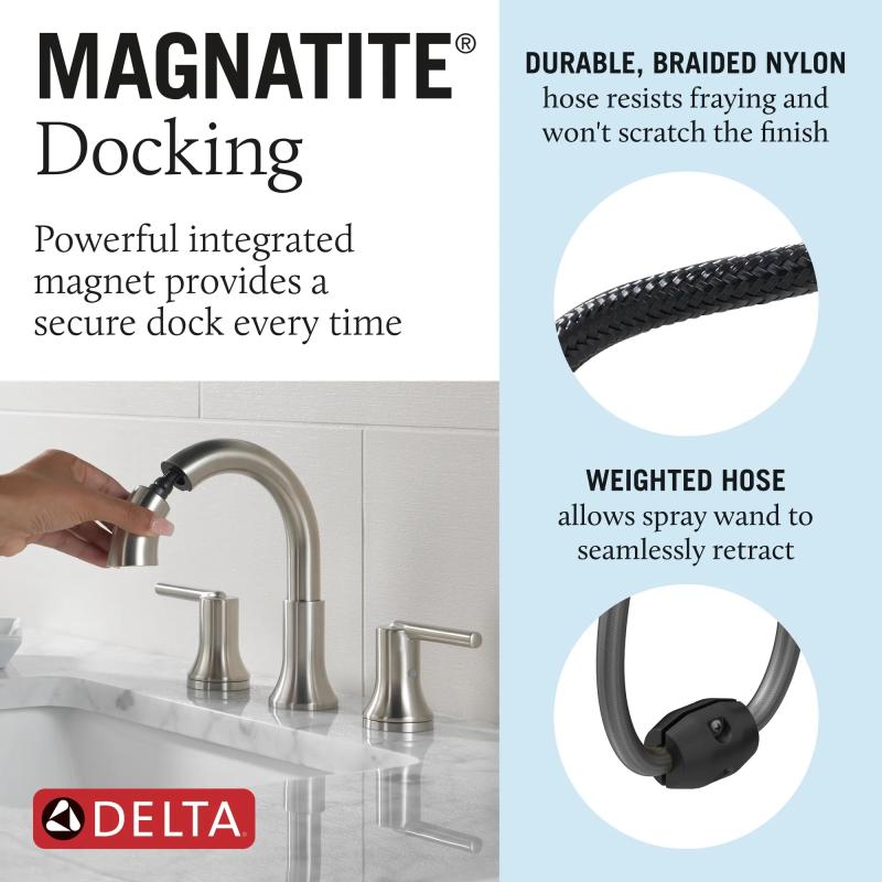 DELTA Trinsic Two Handle Widespread Pull Down Bathroom Faucet — Stainless