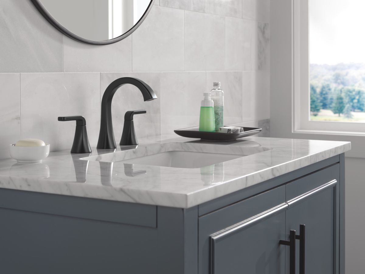DELTA Lineax Two Handle Widespread Bathroom Faucet — Matte Black