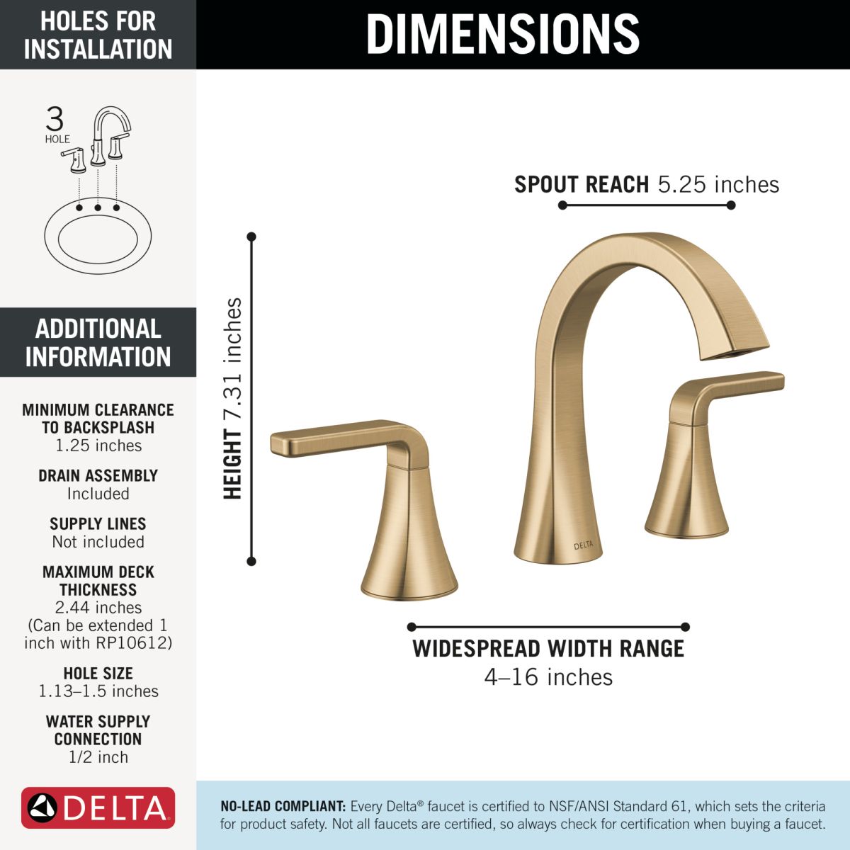 DELTA Lineax Two Handle Widespread Bathroom Faucet — Champagne Bronze