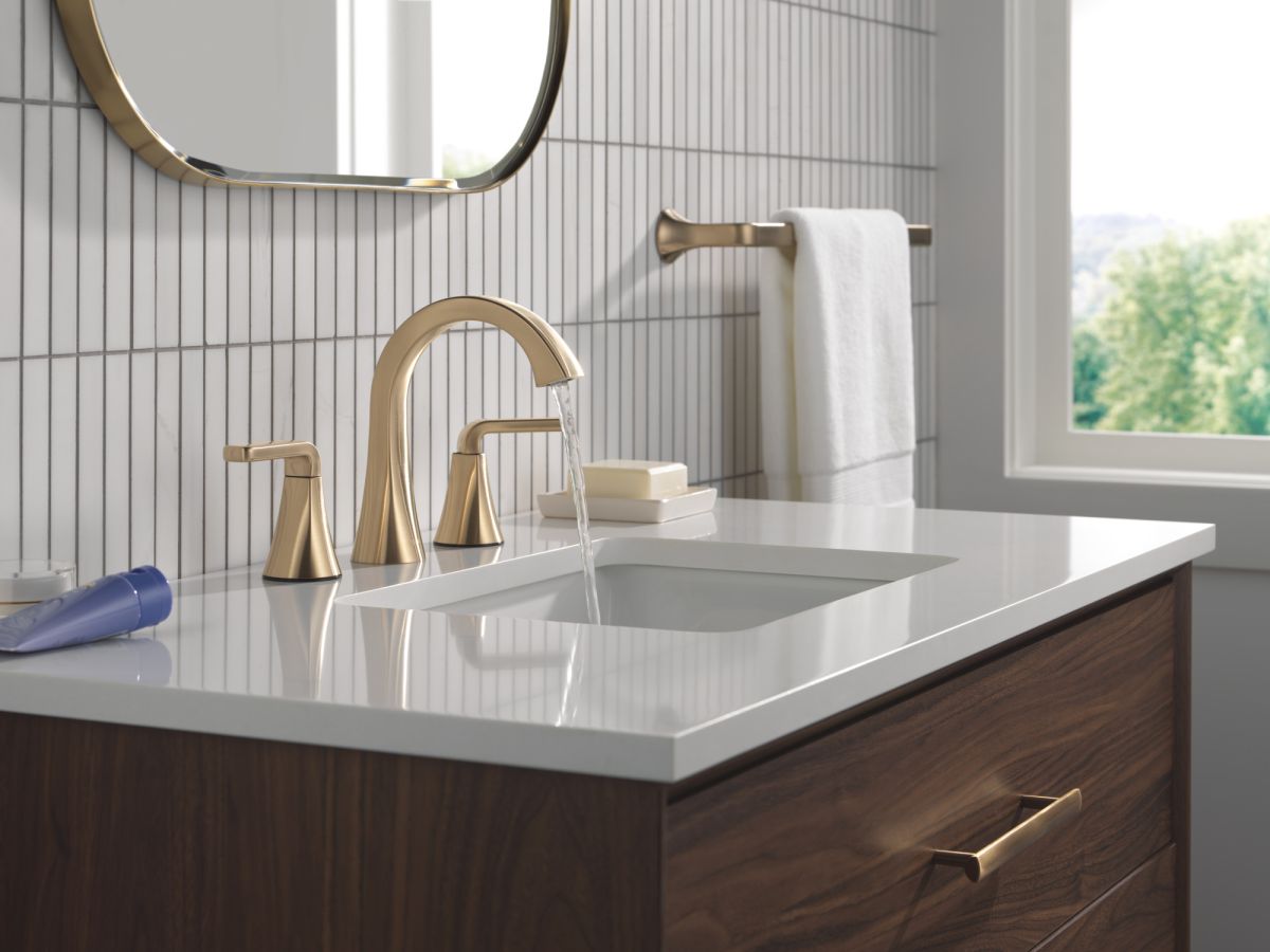 DELTA Lineax Two Handle Widespread Bathroom Faucet — Champagne Bronze