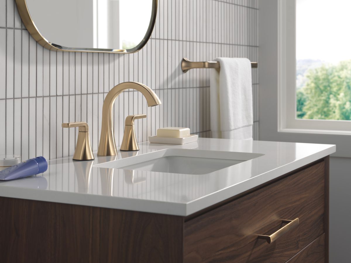 DELTA Lineax Two Handle Widespread Bathroom Faucet — Champagne Bronze
