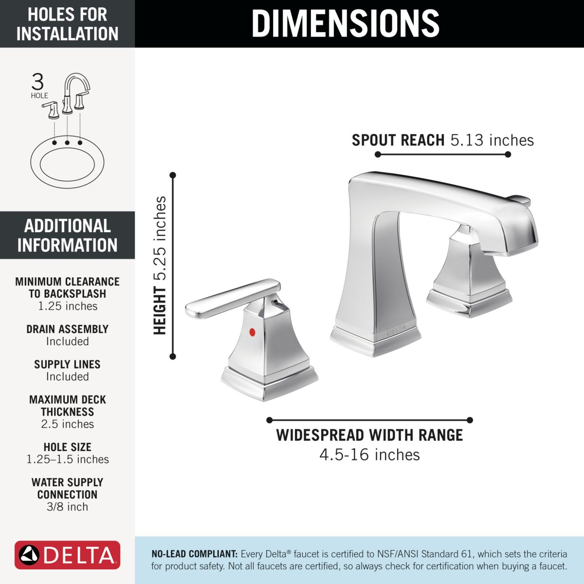 DELTA Ashlyn Two Handle Widespread Bathroom Faucet with EZ Anchor — Chrome