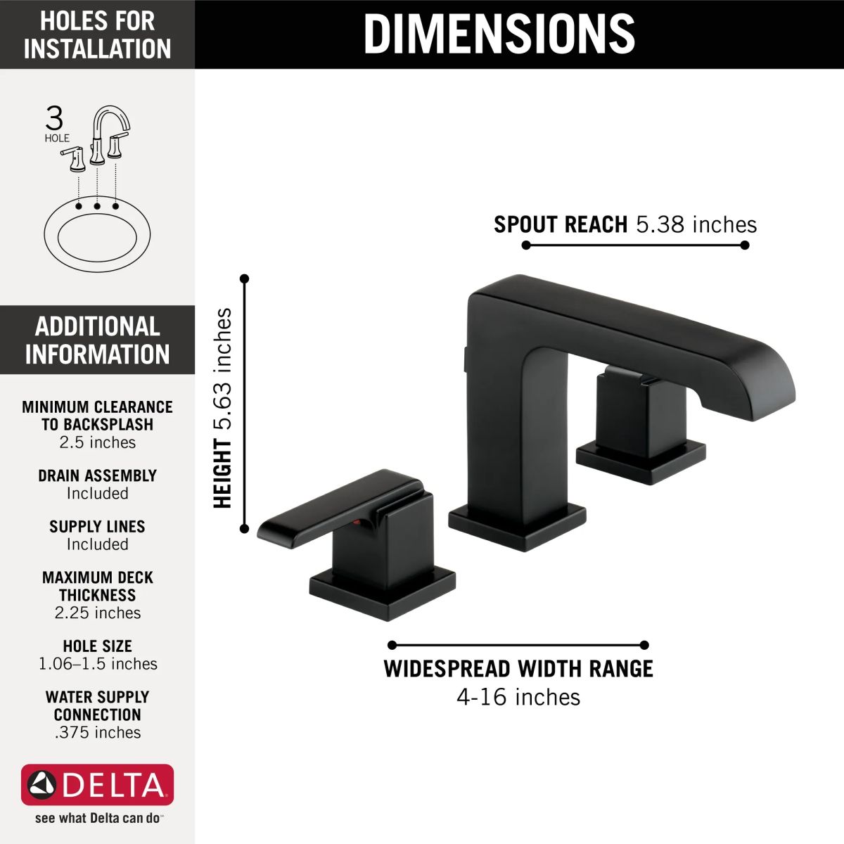 DELTA Ara Two Handle Widespread Bathroom Faucet — Matte Black