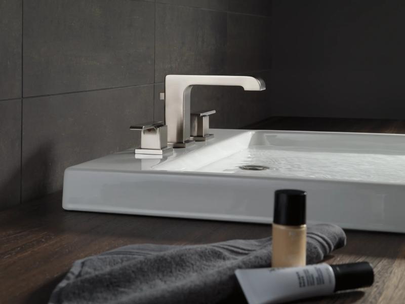 DELTA Ara Two Handle Widespread Bathroom Faucet — Stainless