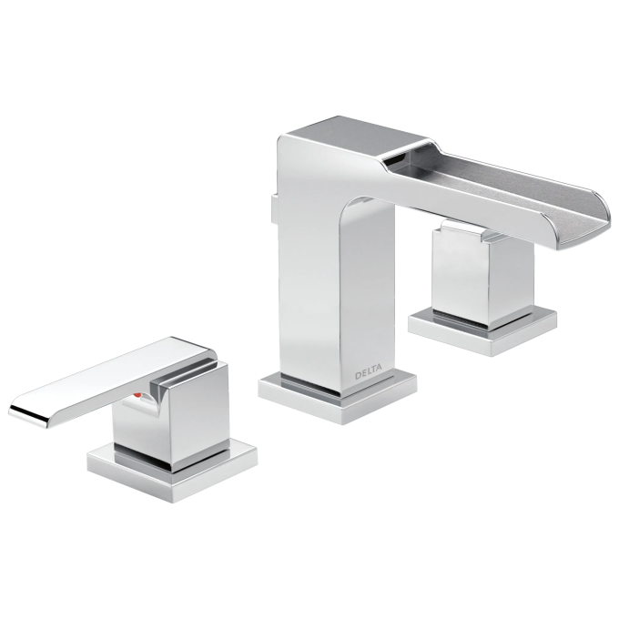 DELTA Ara Two Handle Widespread Channel Bathroom Faucet — Chrome