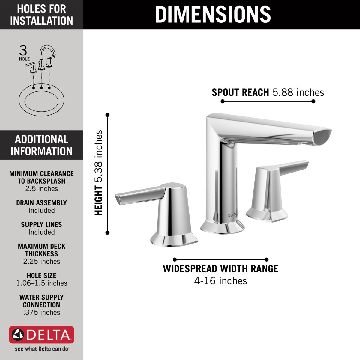 DELTA Galeon Two Handle Widespread Bathroom Faucet — Lumicoat® Chrome
