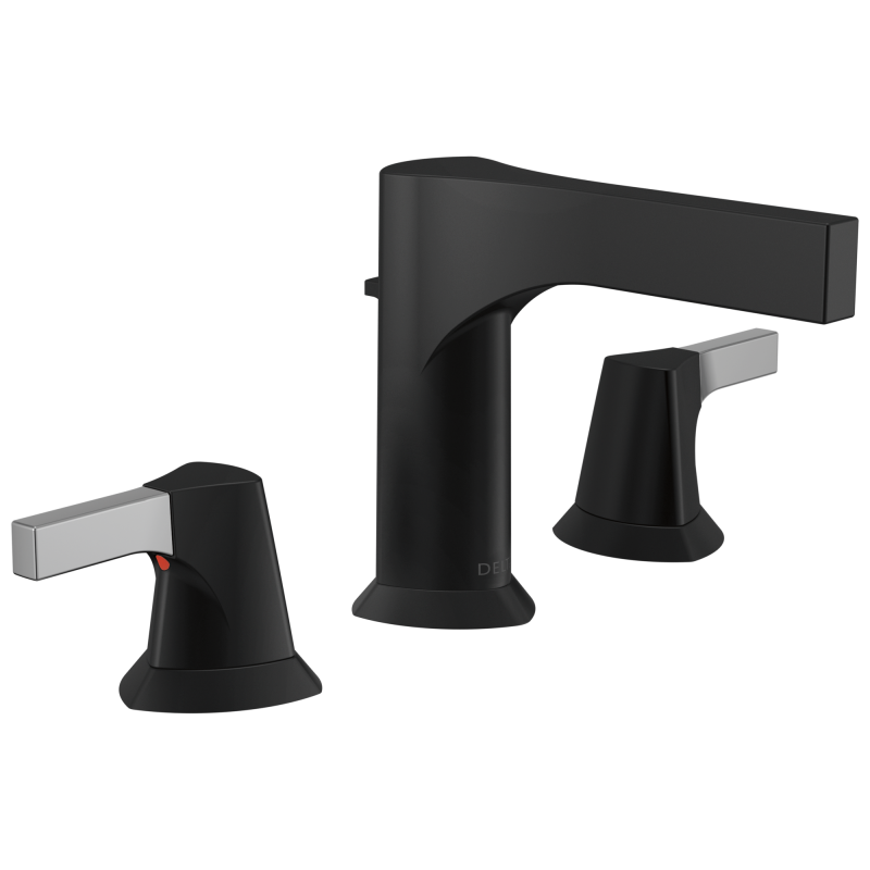 DELTA Zura Two Handle Widespread Bathroom Faucet — Chrome / Matte Black