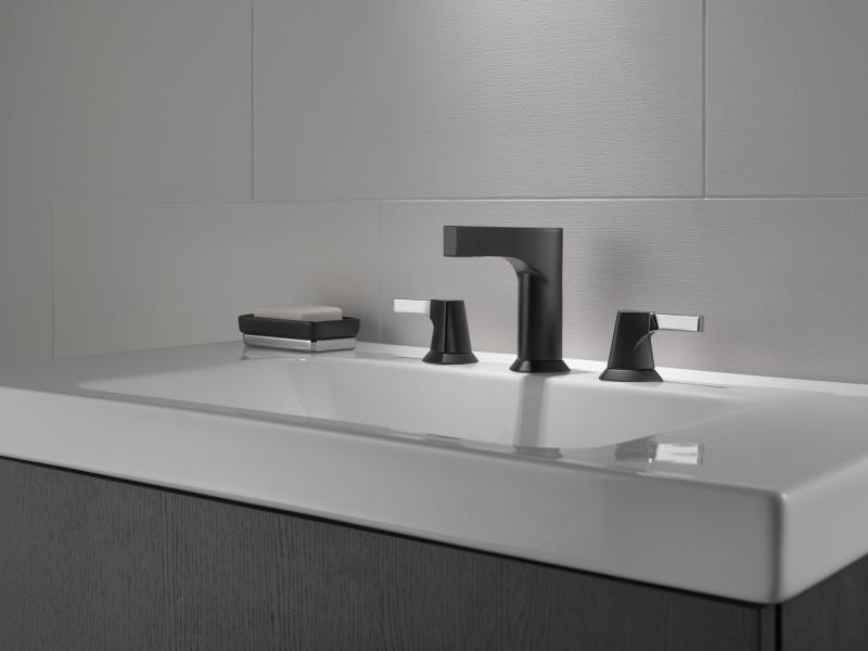 DELTA Zura Two Handle Widespread Bathroom Faucet — Chrome / Matte Black