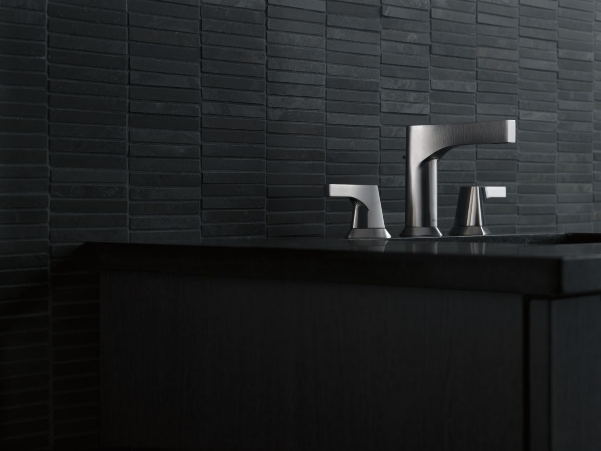 DELTA Zura Two Handle Widespread Bathroom Faucet — Stainless