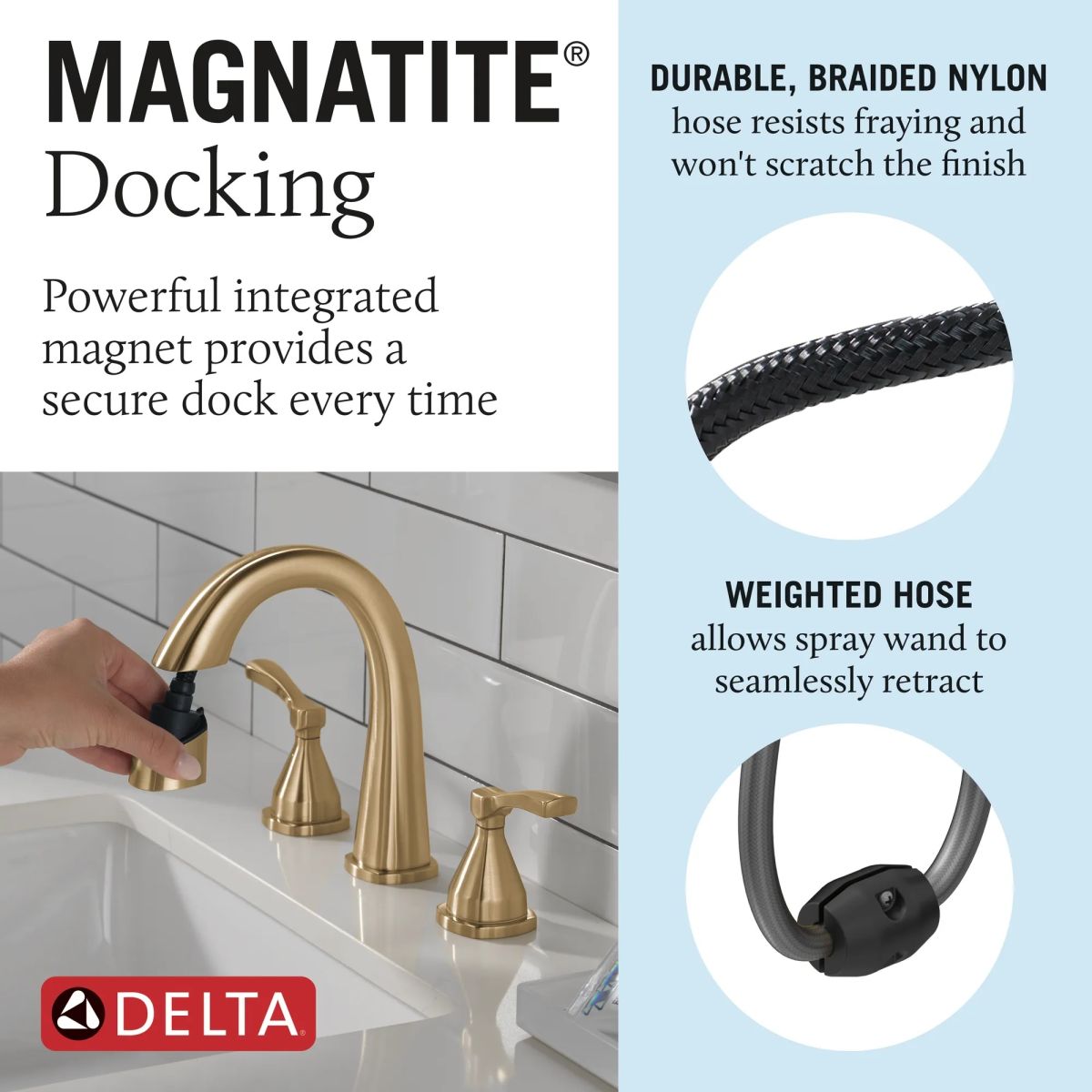 DELTA Stryke Two Handle Widespread Pull Down Bathroom Faucet — Lumicoat® Champagne Bronze