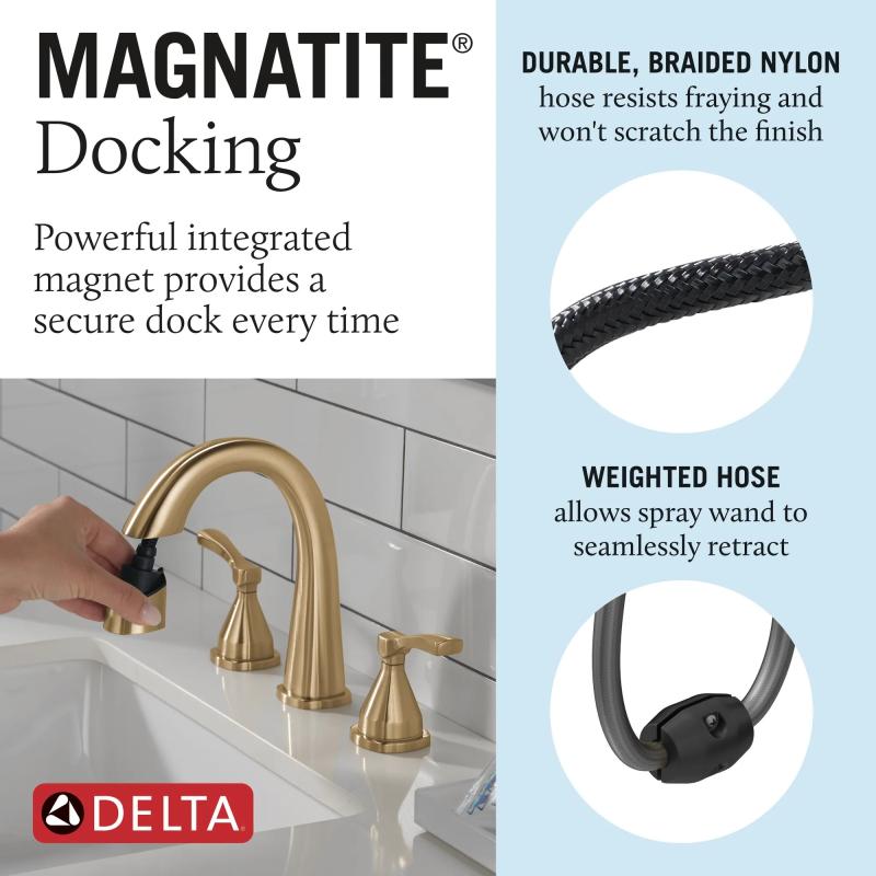 DELTA Stryke Two Handle Widespread Pull Down Bathroom Faucet — Lumicoat® Champagne Bronze