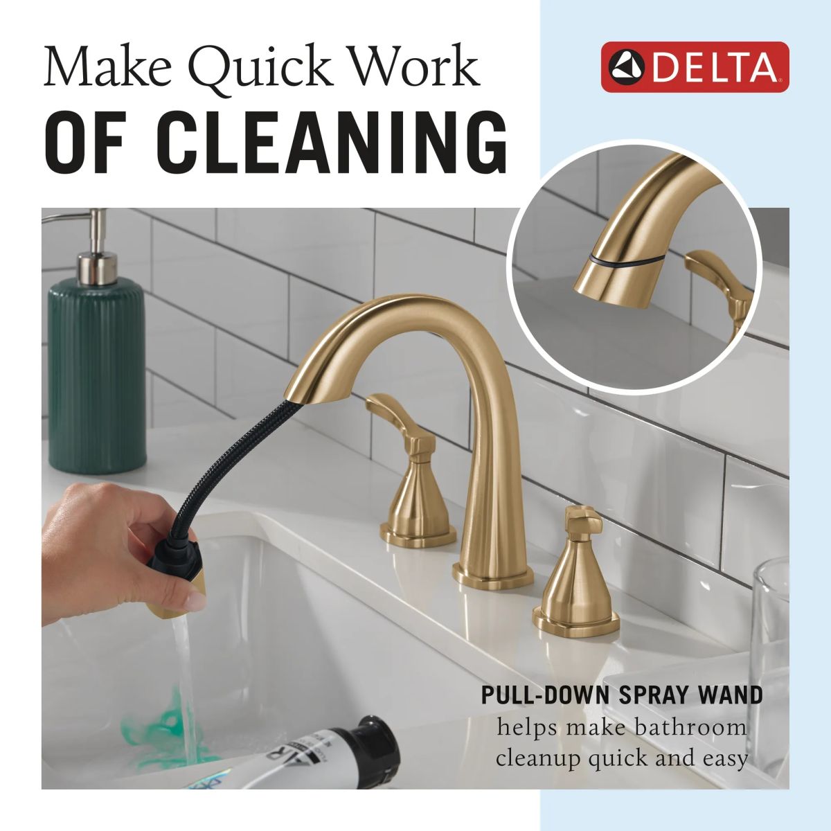 DELTA Stryke Two Handle Widespread Pull Down Bathroom Faucet — Lumicoat® Champagne Bronze