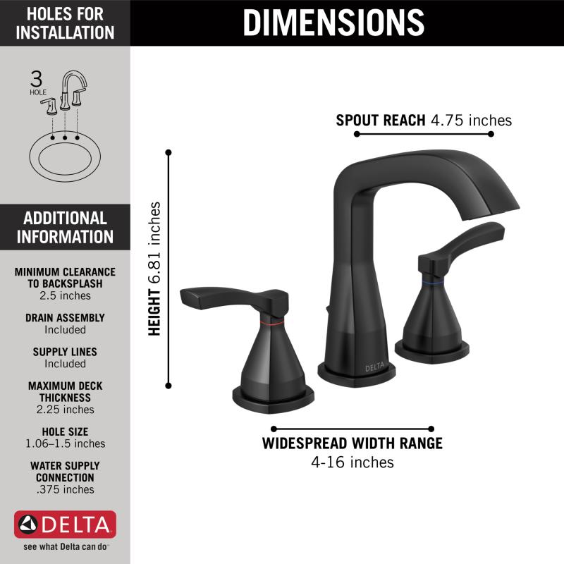 DELTA Stryke Widespread Faucet — Matte Black