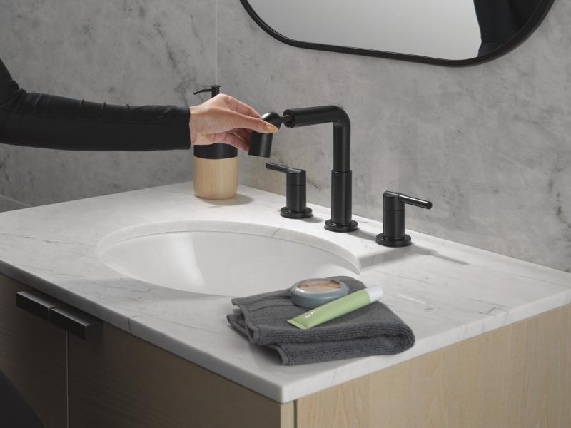 DELTA Nicoli Two Handle Widespread Pull-Down Bathroom Faucet — Matte Black
