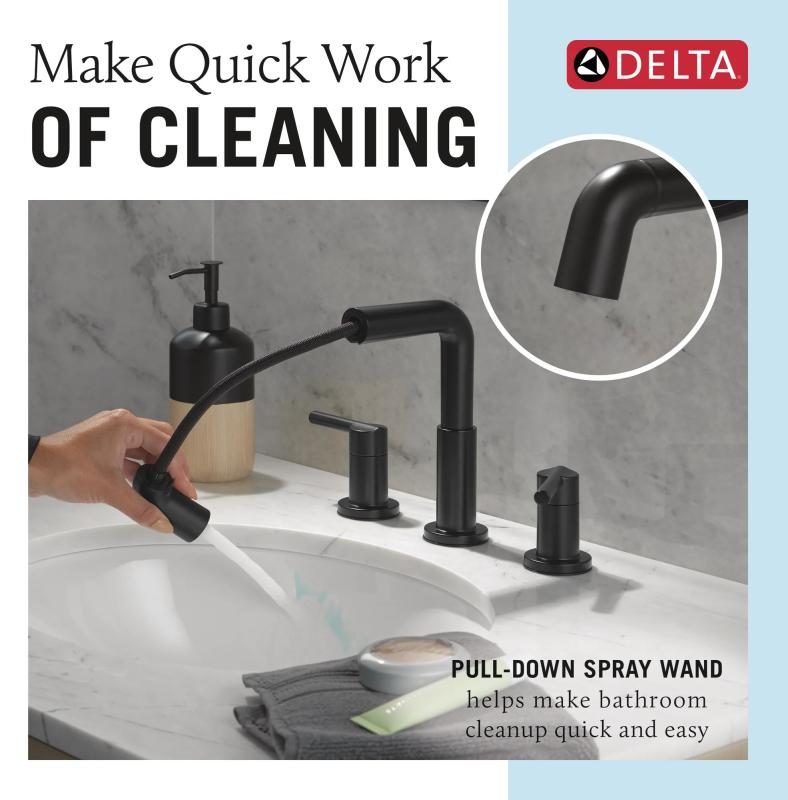 DELTA Nicoli Two Handle Widespread Pull-Down Bathroom Faucet — Matte Black