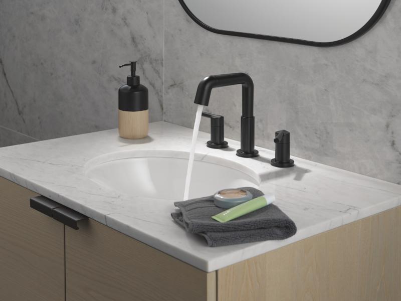 DELTA Nicoli Two Handle Widespread Pull-Down Bathroom Faucet — Matte Black