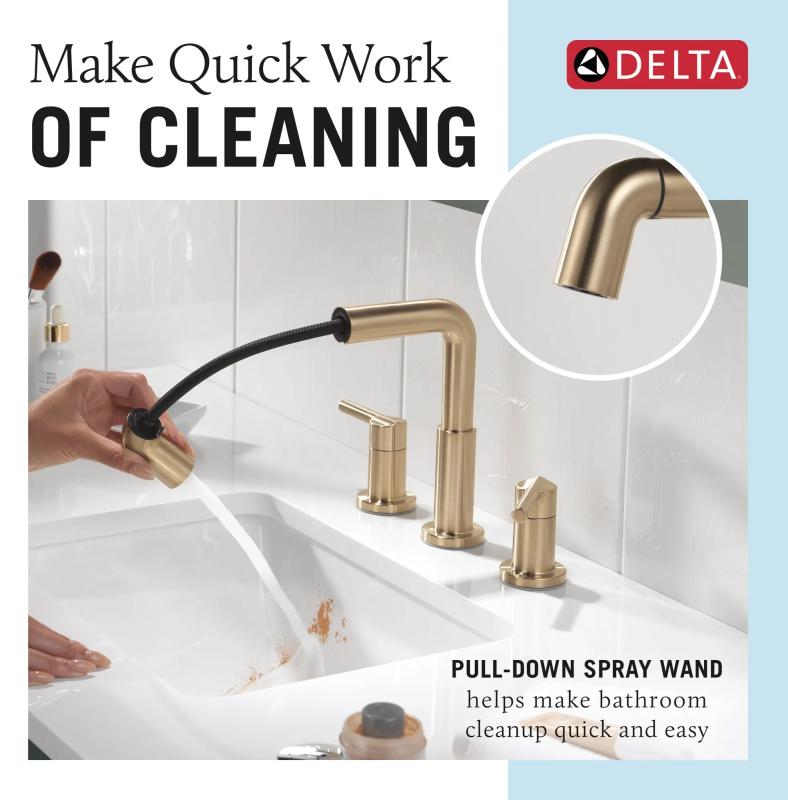 DELTA Nicoli Two Handle Widespread Pull-Down Bathroom Faucet — Champagne Bronze