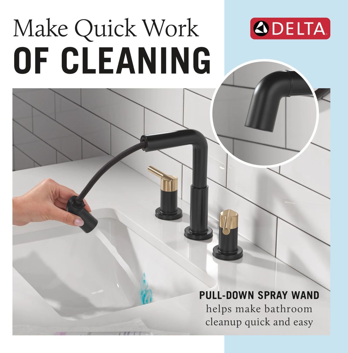 DELTA Nicoli Two Handle Widespread Pull-Down Bathroom Faucet — Matte Black / Champagne Bronze