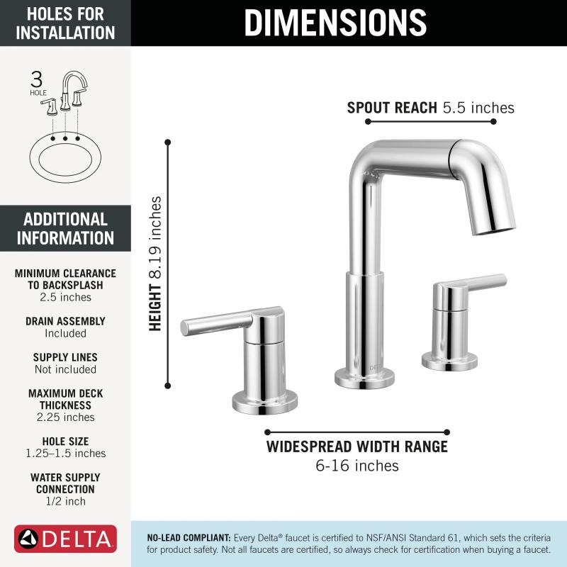 DELTA Nicoli Two Handle Widespread Pull-Down Bathroom Faucet — Chrome