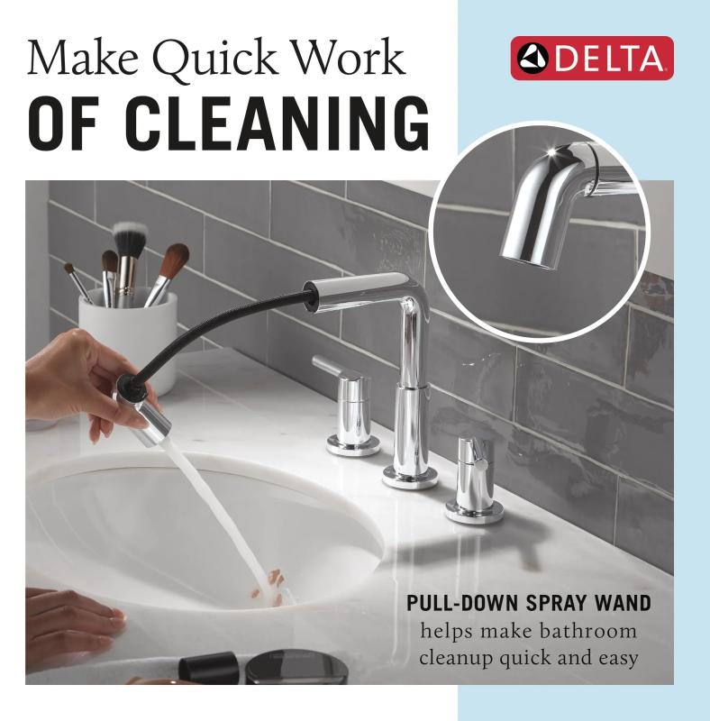 DELTA Nicoli Two Handle Widespread Pull-Down Bathroom Faucet — Chrome