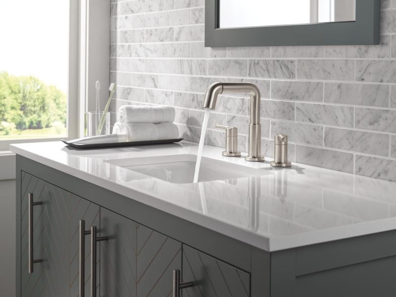 DELTA Nicoli Two Handle Widespread Pull-Down Bathroom Faucet — Stainless