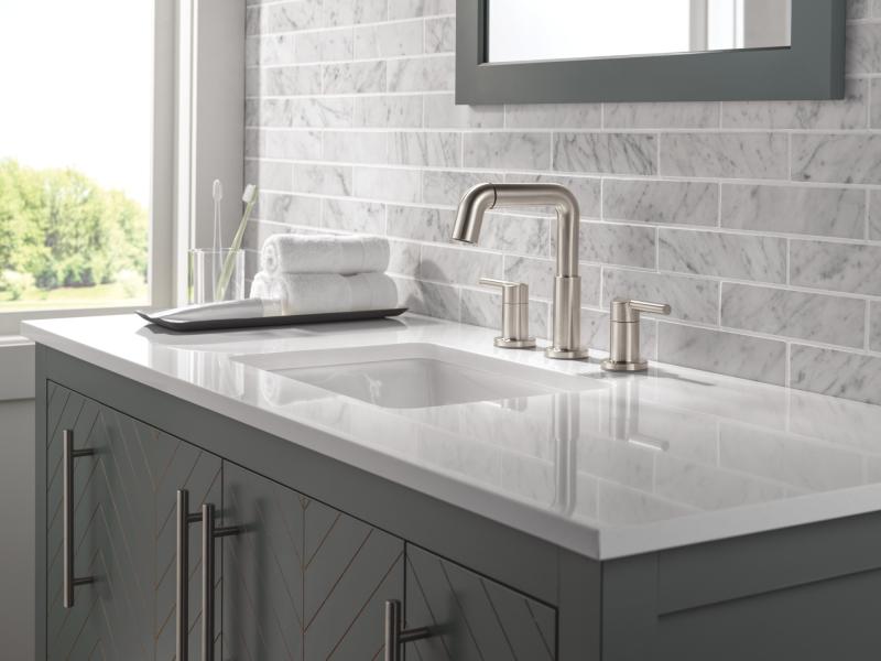 DELTA Nicoli Two Handle Widespread Pull-Down Bathroom Faucet — Stainless