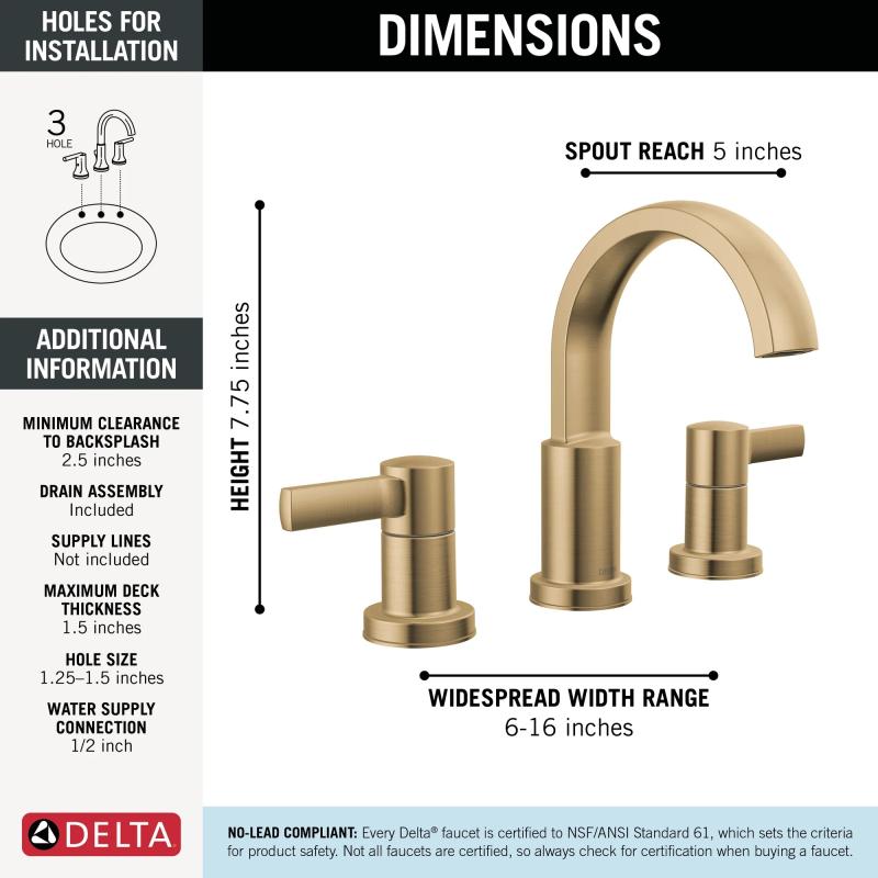 DELTA Albion  Two Handle Widespread Bathroom Faucet — Champagne Bronze