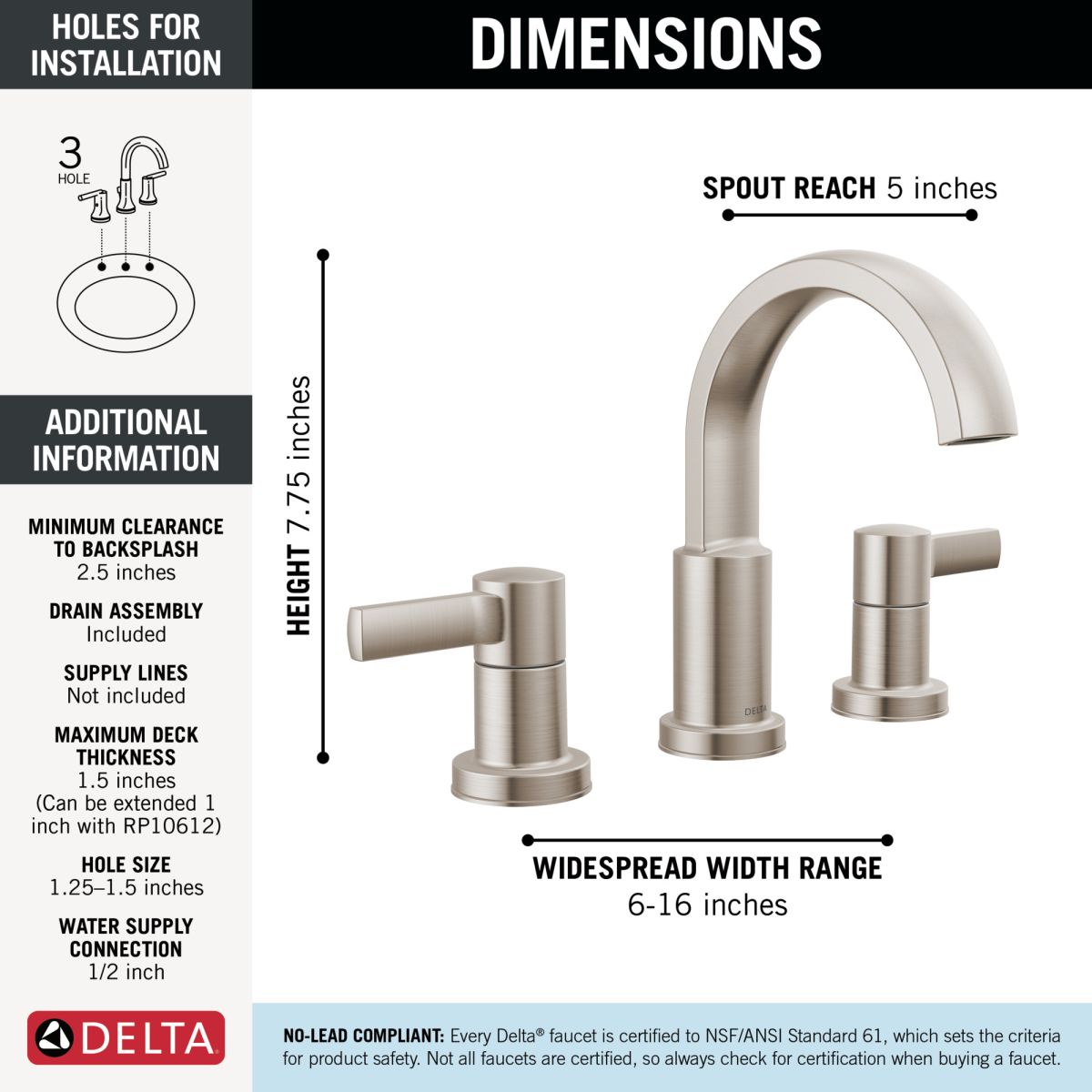 DELTA Albion  Two Handle Widespread Bathroom Faucet — Spotshield Brushed Nickel