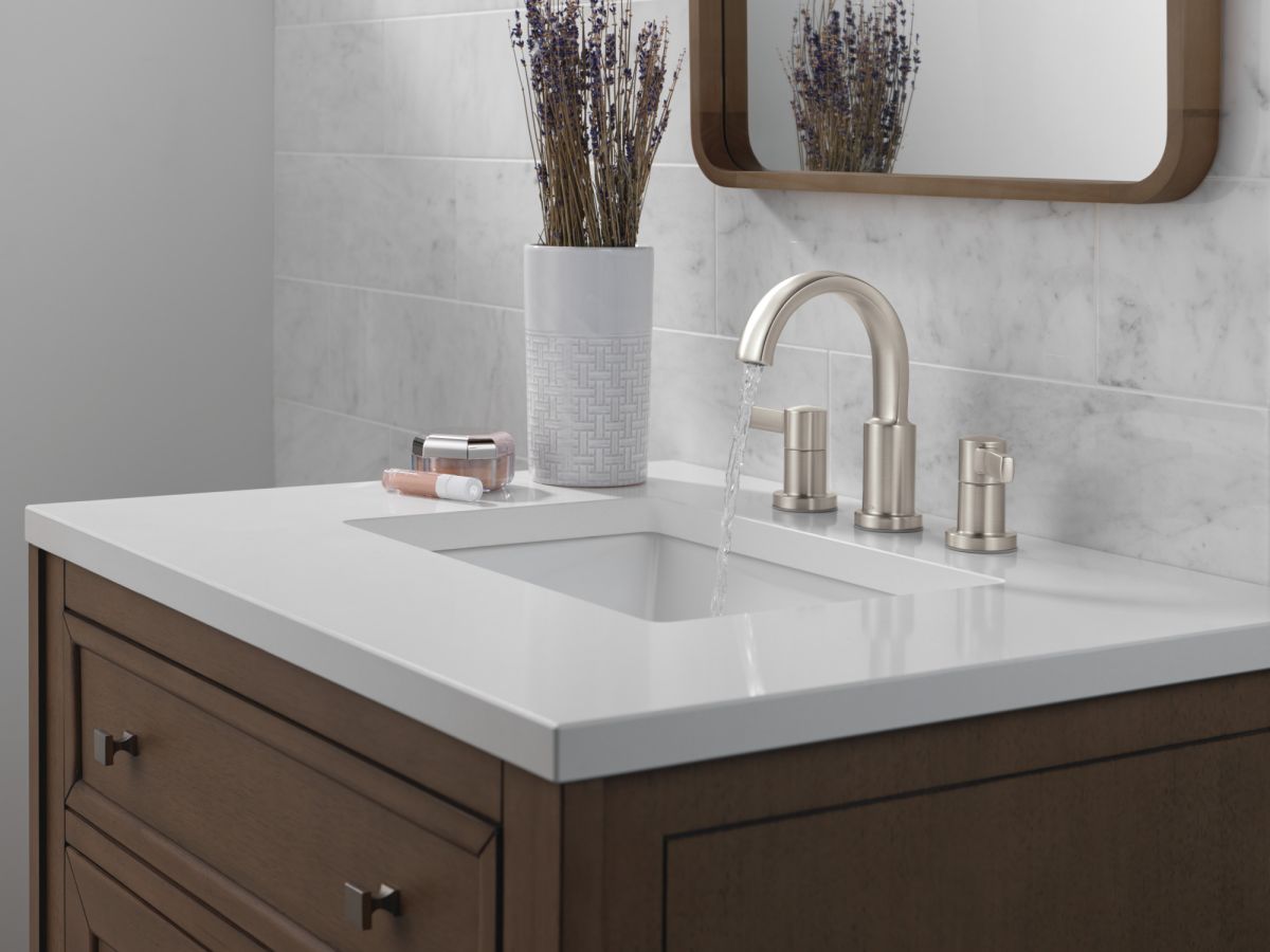 DELTA Albion  Two Handle Widespread Bathroom Faucet — Spotshield Brushed Nickel