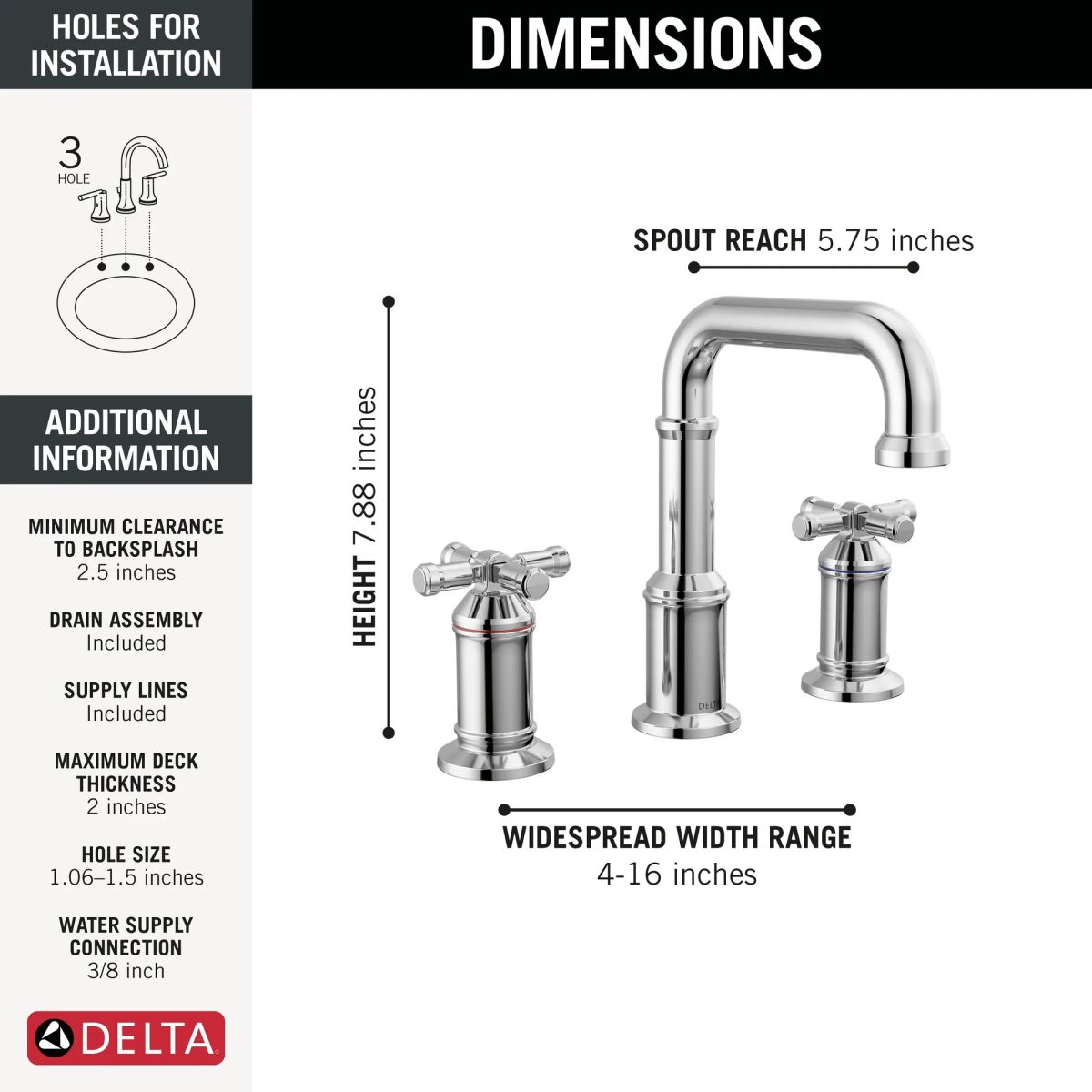 DELTA Broderick Two Handle Widespread Bathroom Faucet — Lumicoat® Chrome
