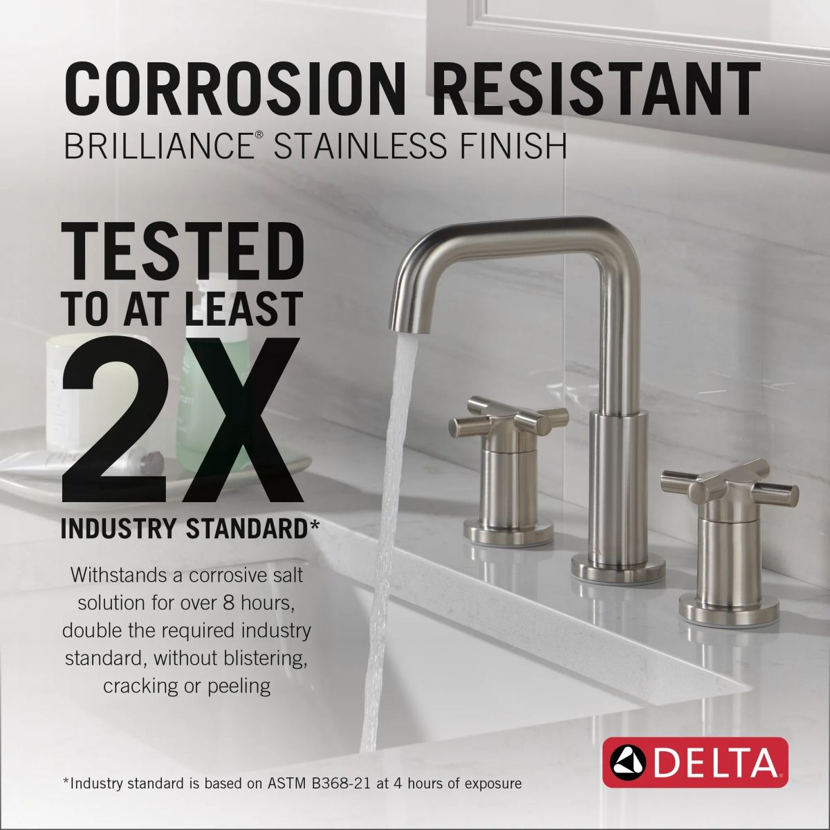 DELTA Nicoli Two Handle Widespread Bathroom Faucet — Stainless