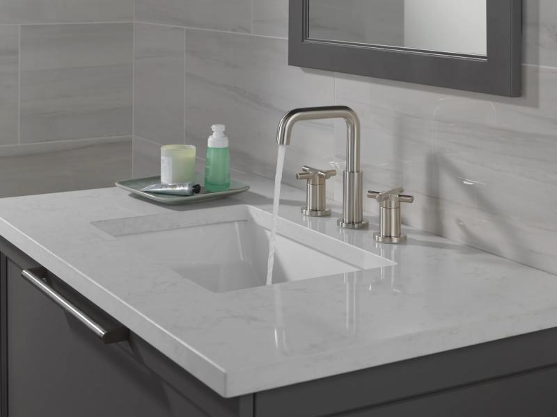 DELTA Nicoli Two Handle Widespread Bathroom Faucet — Stainless