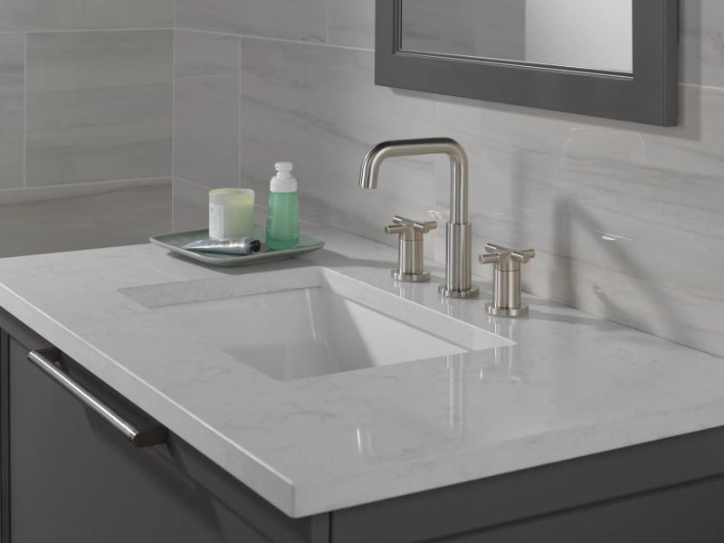 DELTA Nicoli Two Handle Widespread Bathroom Faucet — Stainless