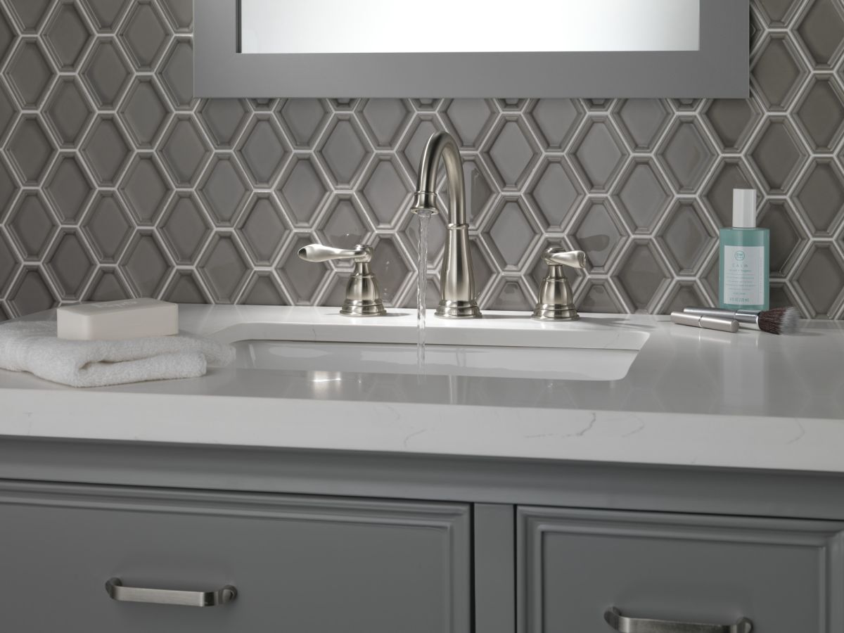 DELTA Windemere Two Handle Widespread Bathroom Faucet — Brushed Nickel