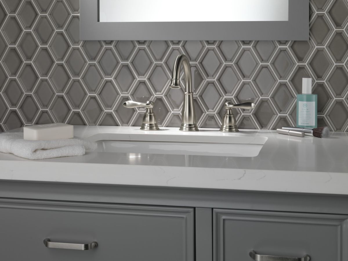 DELTA Windemere Two Handle Widespread Bathroom Faucet — Brushed Nickel