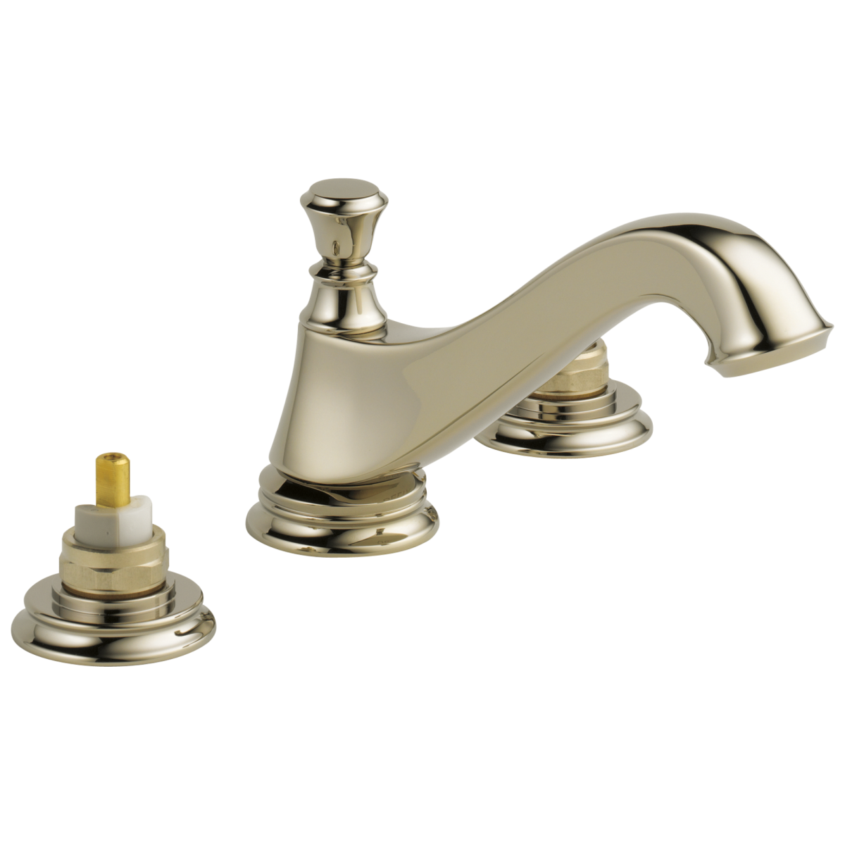 DELTA Cassidy Two Handle Widespread Bathroom Faucet - Low Arc Spout - Less Handles — Polished Nickel