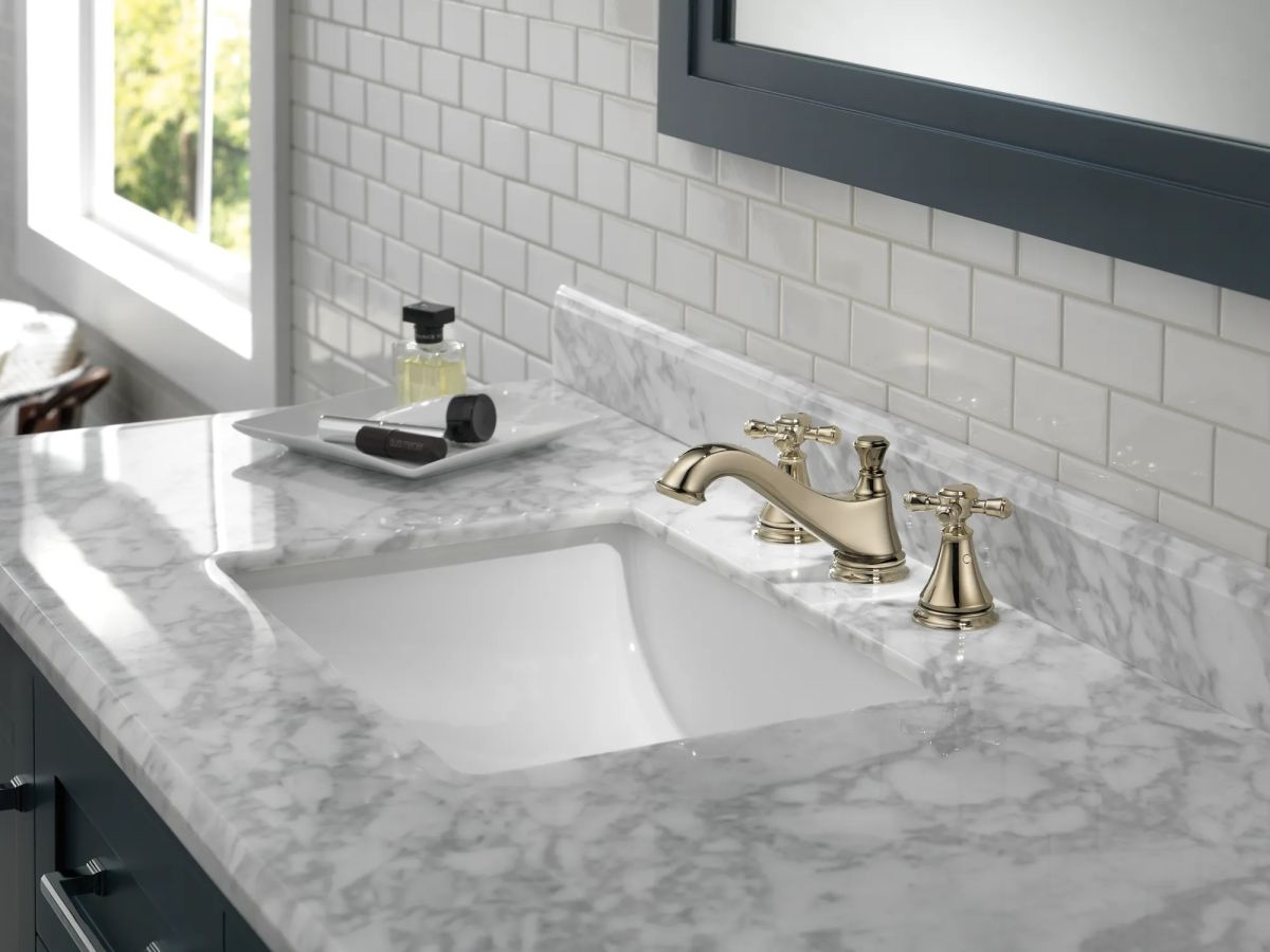 DELTA Cassidy Metal Cross Handle Set - Deck Mount Bathroom & Bidet — Polished Nickel