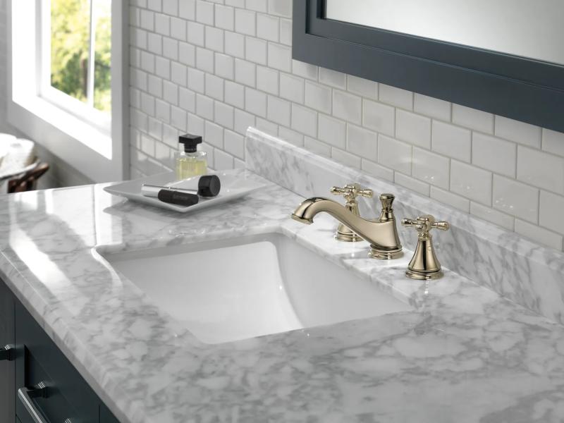 DELTA Cassidy Metal Cross Handle Set - Deck Mount Bathroom & Bidet — Polished Nickel
