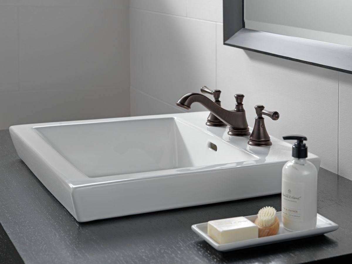DELTA Cassidy Two Handle Widespread Bathroom Faucet - Low Arc Spout - Less Handles — Venetian Bronze