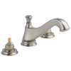 DELTA Cassidy Two Handle Widespread Bathroom Faucet - Low Arc Spout - Less Handles — Stainless