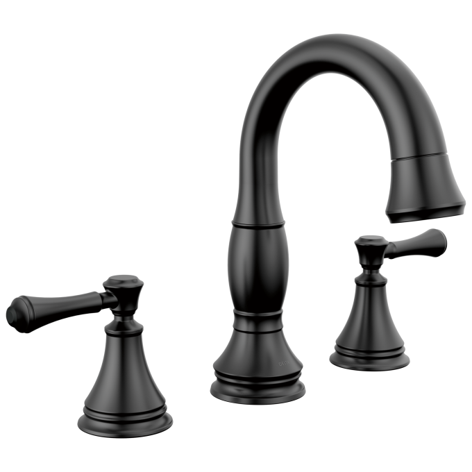DELTA Cassidy Two Handle Widespread Pull Down Bathroom — Matte Black