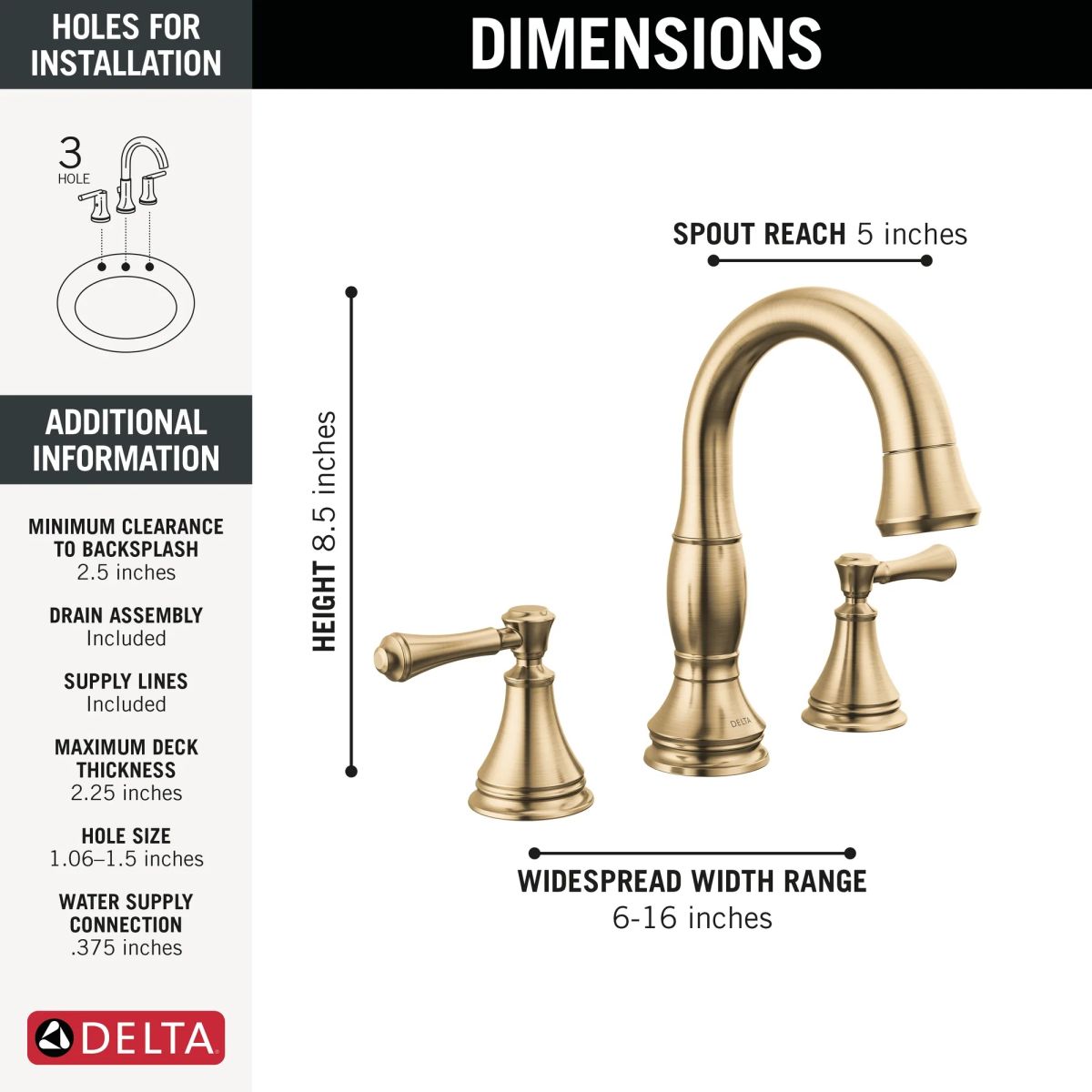DELTA Cassidy Two Handle Widespread Pull Down Bathroom Faucet — Champagne Bronze